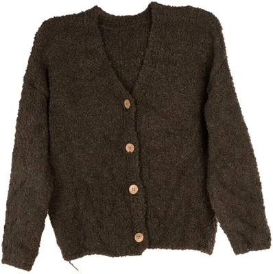 Produktbild von styleBREAKER Damen Boucle Strick Cardigan mit Knopfleiste, Strickjacke einfarbig, Bouclé Strickweste, Onesize 08010081