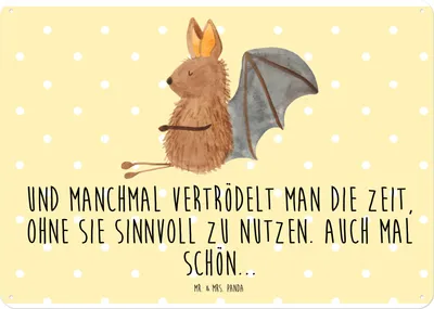 Produktbild von Mr. & Mrs. Panda Blechtafel Fledermaus Sitzen DIN A4 - Gelb Pastell - Geschenk, Schild, Dekoschild Metall, Fledermäuse, Wandbild, Motivation, Türschild, Entspannen, tafel