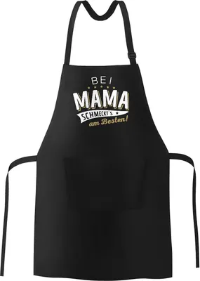 Produktbild von Kochschürze für Männer Frauen Bei Mama schmeckts am besten Küchenschürze Baumwolle Moonworks® schwarz unisize