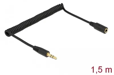 Produktbild von Delock Spiralkabel Verlängerung 3,5 mm 3 Pin Klinke zu Klinke 1,5 m schwarz