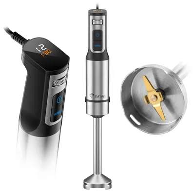 Produktbild von Stabmixer ariva 1200W mit LED-Display & Timer, Pürierstab mit Titan-Klingen, 12 Geschwindigkeitsstufen + TURBO, Edelstahl Mixfuß, Schwarz/Silber