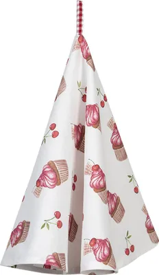 Produktbild von Clayre & Eef Geschirrtuch Ø 80 cm Rot Weiß Baumwolle Cupcakes