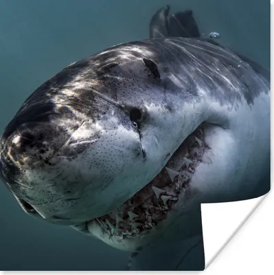 Produktbild von MuchoWow® Poster Hai - Weiß - Wasser 50x50 cm - Wohnzimmerdekoration