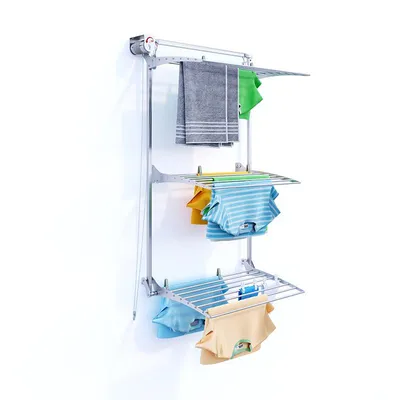Produktbild von Vertikaler Wand-Wäscheständer mit 3 Ebenen, platzsparender Trockner – Foxydry Tower 88 cm Grau
