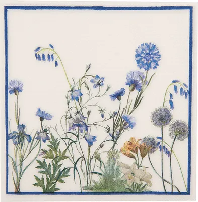 Immagine prodotto di Clayre & Eef Set di 20 tovaglioli di carta 33x33 cm Fiori di carta bianchi e blu