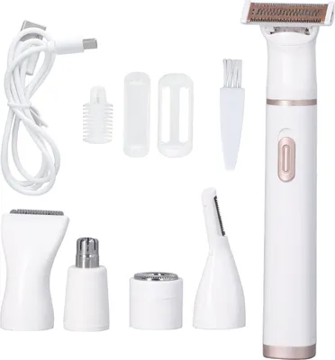 Produktbild von Elektrorasierer für Damen, 5-in-1-USB-Aufladung, Edelstahlköpfe, abnehmbarer Haarentferner für Nase, Augenbrauen