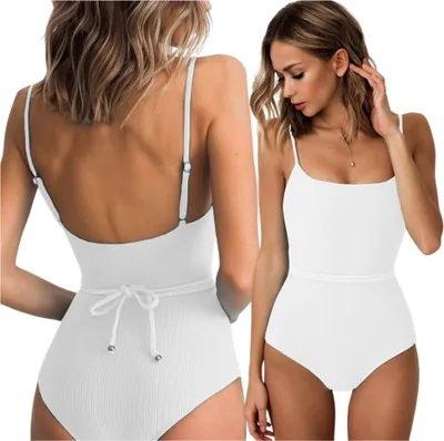 Obrázek produktu pro Plavky, bílé tvarující monokiny, páskové top, plážové body, velikost S