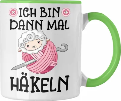 Produktbild von Trendation - Häkeln Zubehör Tasse Geschenk Stricken Geschenke Häkel Oma Mama Ich Bin Dann Mal Häkeln (Grün)