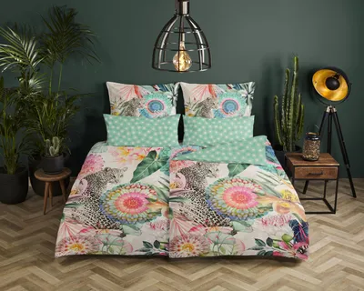 Produktbild von Hip Bettwäsche mit Mandalas, Blättern und ein Leopard - Verda - 155x220 cm - 100% Baumwolle / Satin