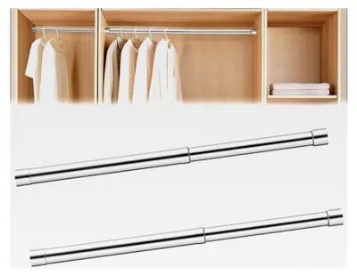 Produktbild von Ausziehbare Kleiderstange aus Edelstahl, 2 Stück, verstellbar von 33-62 cm, Silber