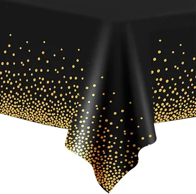 Produktbild von Schwarze Tischdecke in Goldkonfetti 137x274cm