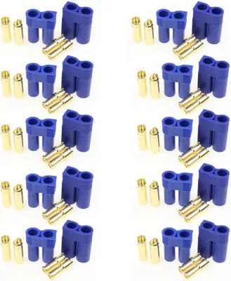Immagine prodotto di 10 coppie di connettori EC5 maschio e femmina - Connettori ad alta corrente per modellismo RC - Ideali per batterie Lipo - Alta conduttività - Blu, poliestere
