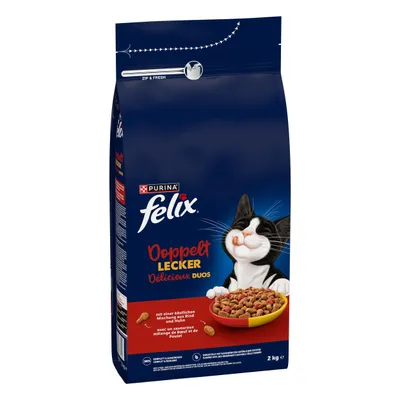 Produktbild von Felix Doppelt Lecker Katzentrockenfutter Adult 2 kg Rind & Huhn mit Rote Beete