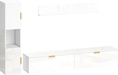 Produktbild von Schwebendes TV-Board mit Klapptüren Entertainment-Center Wandregal Schrank 180 cm Hochglanz Weiß