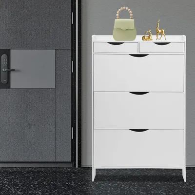 Image de Armoire à chaussures - Rangement à chaussures - Meuble à chaussures - Armoire étroite - Meuble à chaussures - 3 portes et 2 compartiments - Blanc, en MDF