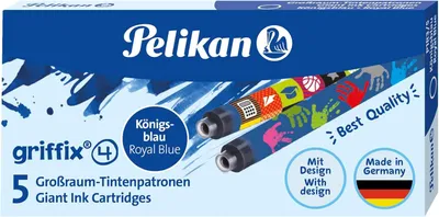 Produktbild von Pelikan 960583 griffix Großraum-Tintenpatronen, bunt bedruckt, Tinte Königsblau, 5 Stück