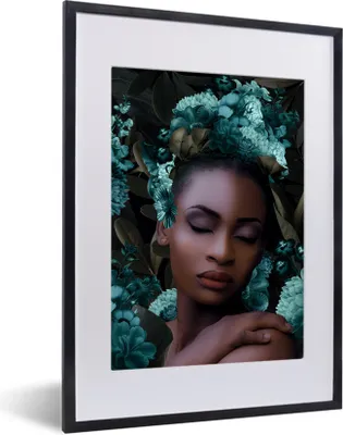 Produktbild von MuchoWow® MuchoWow® Gerahmtes Poster Frau - Blumen - Blätter 30x40 cm - Poster mit zchwarzem Bilderrahmen - Wandposter Schlafzimmer