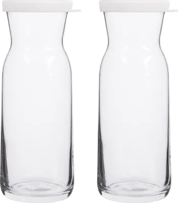 Produktbild von 2x Weißer Deckel 700ml Fonte Glas Karaffe - Wasser Wein Saft Kühlschrank Lagerung Krug-Set | Nachttisch Wäscherei Spenderflasche - Von LAV