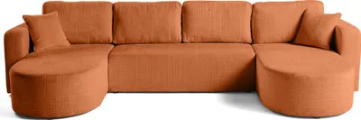 Image de Best Mobilier Miro - canapé panoramique en U 7 places - convertible avec coffre - en velours texturé , Rouille