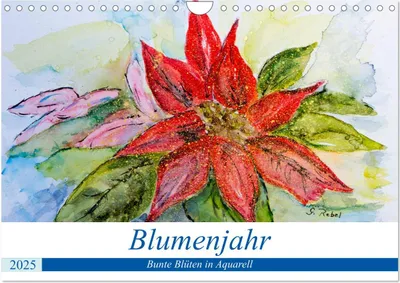 Produktbild von Blumenjahr - Bunte Blüten in Aquarell (Wandkalender 2025 DIN A4 quer), CALVENDO Monatskalender