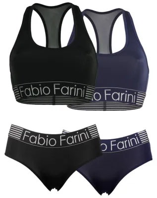 Produktbild von Fabio Farini - 2 Stück Damen Unterwäsche - nahtlose Sport-Bustier aus Baumwolle bügellos, mit Mesheinsatz im Rücken und Logo-Bund
