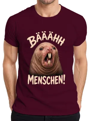Zdjęcie produktu dla T-shirt męski, kolor burgundowy, rozmiar XL, z motywem: "Bääähh", "Ludzie", "Naczelenie", "Śmieszne", "Misanthrop", "Antyspołeczny", "Prezent"