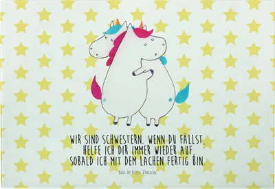 Produktbild von Mr. & Mrs. Panda Schneidebrett Einhörner Umarmen - Weiß - Geschenk, Familie, Schwester, Arbeitsbrett, Hackbrett, Liebe, Unicorn, Einhorn, Servierplatte, Frühstücksbrett