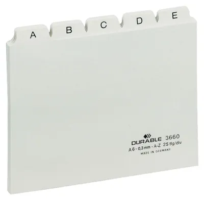 Zdjęcie produktu dla DURABLE Przek?adki A6 podzia? 5/5 A-Z nadrukowane indeksy PP, Bia?y, 366002, 25 szt.