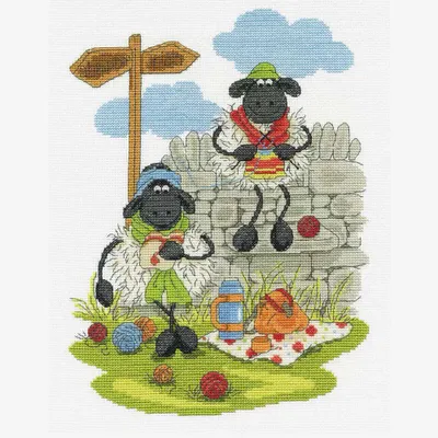 Obrázok produktu pre Súprava na vyšívanie krížovým stehom DMC „Lunching & Knitting“, 20 x 27 cm, na vlastnú výrobu