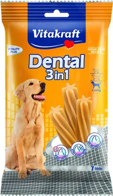 Produktbild von Vitakraft Dental 3in1 - Zahnpflege-Snack für Hunde ab 10 kg - 12x 7 Sticks