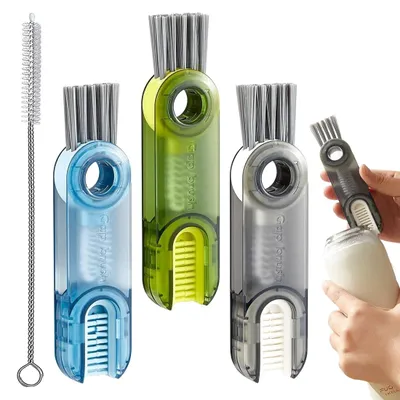 3er-Set 3-in-1 Flaschenreinigungsbürsten mit Strohhalmbürste