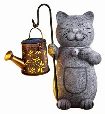 Image de Lampe solaire en forme de chat - Figurines de chats avec éclairage solaire - Décoration de jardin en forme de chat - Statue de jardin pour l'extérieur - Lampe solaire LED - Cadeau pour les amoureux des chats