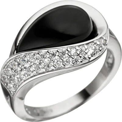 Produktbild von Gr. 52 Damen Ring 925 Sterling Silber mit Zirkonia 1 Onyx schwarz Silberring Onyxring