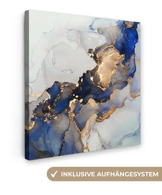 Produktbild von MuchoWow® - Leinwandbilder - Marmor - Blau - Gold, Wandbild, Wanddeko Bilder Wohnzimmer, 50x50 cm