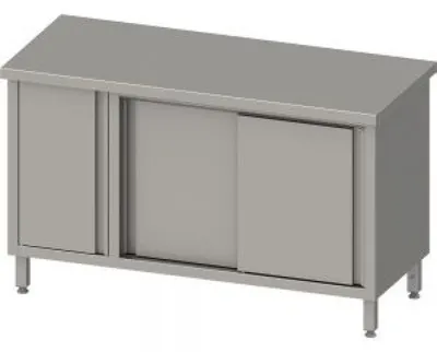 Produktbild von Arbeitsschrank mit Schiebetüren, 1300x600x850 mm, mit Flügeltürschrank links, ohne Aufkantung, verschweißt