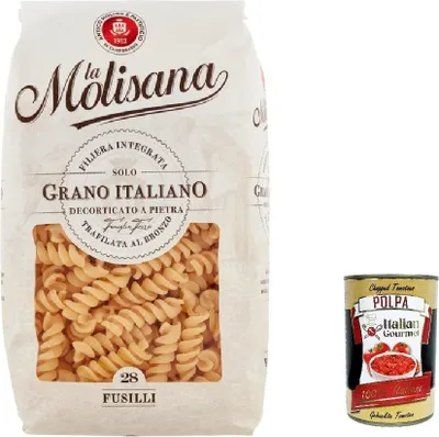 Produktbild von La Molisana Fusilli N.28 100% italienischer Hartweizen Pasta 10 x 500 g Vorratspack Bronzegezogen al dente Kochzeit 11 Min original italienische Nudeln + Italian Gourmet polpa