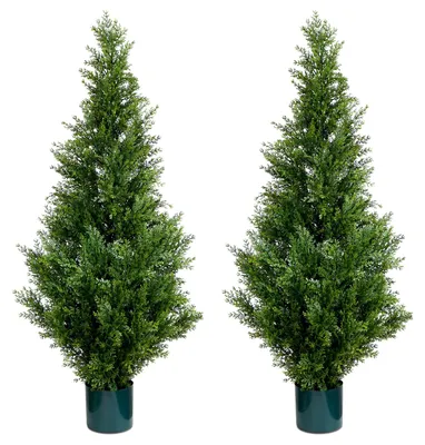 Image de Cèdre artificiel en forme de buis, cyprès artificiel de 120 cm de haut, décoration en cyprès artificiel pour le salon, le bureau ou une fête, lot de 2