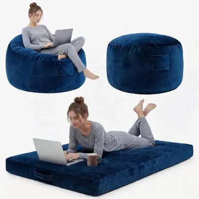 Immagine prodotto di Pouf a sacco da 120 cm - Pouf a sacco XXL per adulti - Imbottitura in memory foam - Pouf da pavimento - Rivestimento in flanella lavabile - Blu