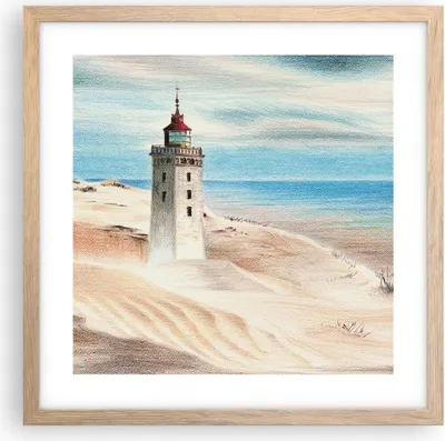 Produktbild von Gerahmtes Poster - Rahmen in heller Eiche - Laterne Meer Bild - 40x40 cm - Wand Bild - Wanddeko - Wandbilder - Kunstposter - Wandposter - Bilderrahmen - Bilder - Kunstdruck - P2NAC40x40-4764