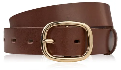 Produktbild von Damen 90 cm Lederhosengürtel braun mit goldener Schnalle PG-15-TBZ-90