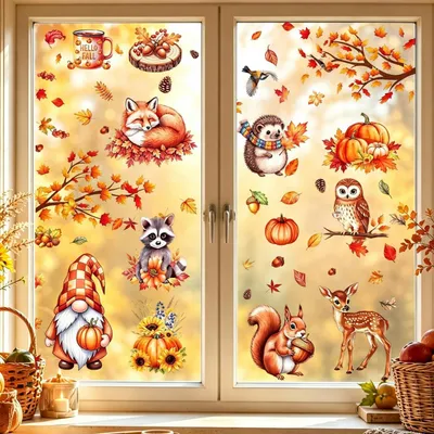 Produktbild von Fensterbilder Herbst Selbstklebend, 67 Stück, Herbstdeko Fenster Aufkleber, Thanksgiving Fenster Deko, Wiederverwendbar