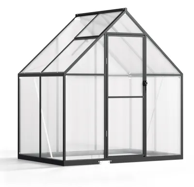 Produktbild von Peviasot Gewächshaus, Wintergarten aus Aluminium, schwarzer Rahmen mit 4 mm starken Lichtplatten, Maße: 123 x 180 x 195 cm