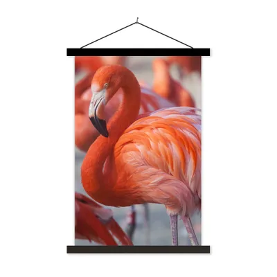 Produktbild von MuchoWow® Textilposter Flamingo - Vogel - Tiere - Rosa 60x90 cm mit schwarzem Rahmen - Poster Wohnzimmer
