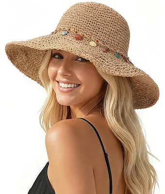 Immagine prodotto di Cappello da donna in paglia, con tesa larga, regolabile e pieghevole, leggero cappello estivo, ideale per la spiaggia