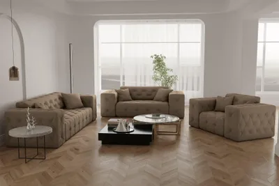 Produktbild von Sofaset Designersofa CHANTAL 3-2-1 in Stoff Opera Velvet Taupe