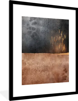 Produktbild von MuchoWow® Gerahmtes Poster Abstrakt - Gold - Design 60x80 cm - Poster mit Schwarzem Bilderrahmen Wandposter Rahmen Foto Bilder - Wohnzimmer - Dekorationen - Prämie