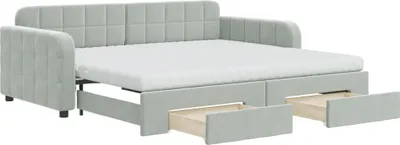 Produktbild von vidaXL Tagesbett Ausziehbar mit Schubladen Hellgrau 90x190 cm Samt