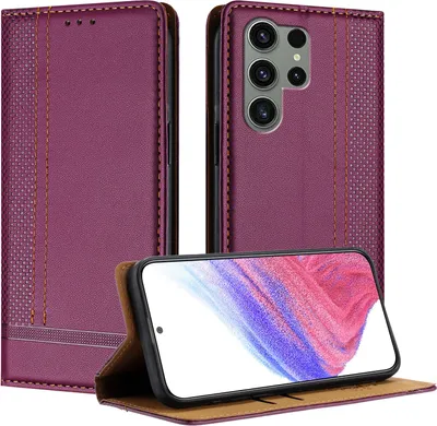 Image de Etui pour Samsung Galaxy S23 Ultra étui en cuir avec fonction stand Violet