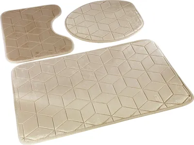 Zdjęcie produktu dla Dywaniki łazienkowe Sumba Beige 31 - Trzyczęściowy zestaw 3 sztuk: dywanik 45x75+ podkład 45x35+ podkładka 44x38