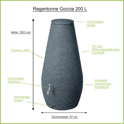 Image de Baril d'eau de pluie anthracite GOCCIA 200 litres